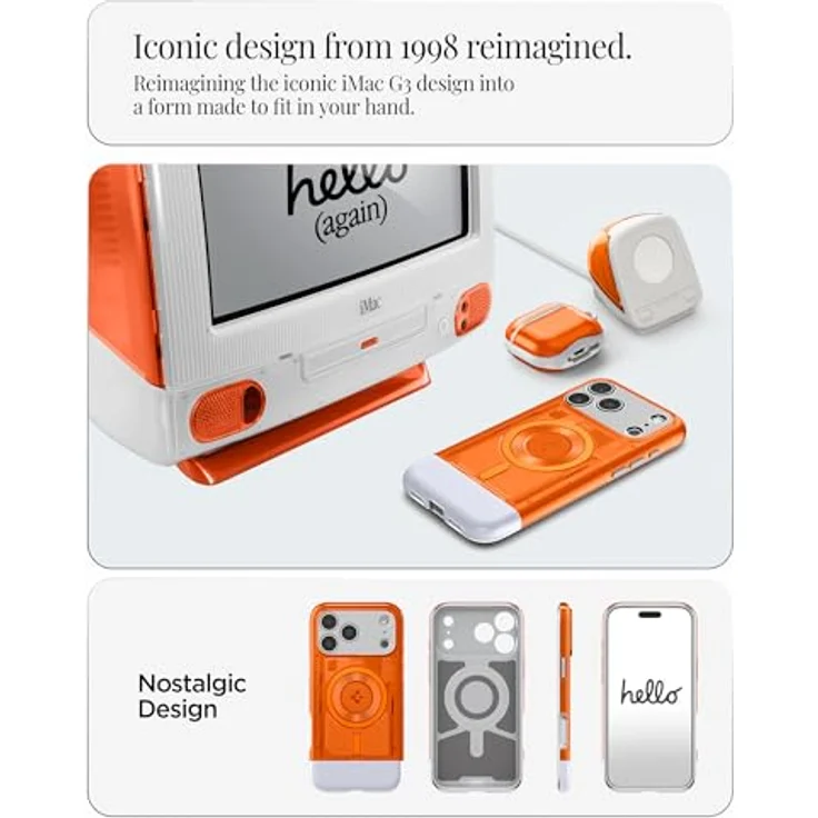 Spigen Classic C1 MagFit Case für iPhone 17 Pro Max, Retro-Futuristisches Design, 6-Schicht-Schutz, kompatibel mit MagSafe, Farbe: Tangerine – Bild 3