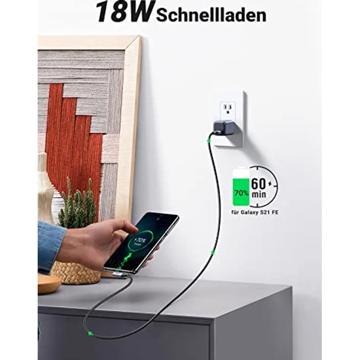 UGREEN USB C Kabel 5 Gbps USB C Ladekabel Winkel 90 Grad USB auf USB C Kabel - Kompatibel mit Galaxy S23 S22 S10 A73, A72, A53, P30 Lite Mi 10, Note 9 iPhone 15, 15 Pro, 15 Pro Max - 1m – Bild 2