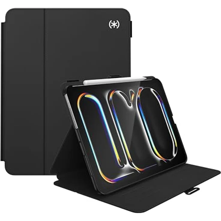 Speck iPad Pro 11 Zoll Hülle (Modell 2024, 5. Generation) – mit Stifthalter, Fall- und Kameraschutz, schlanker Multi-Range-Ständer, Balance Folio – Schwarz/Schwarz/Weiß – Bild 1