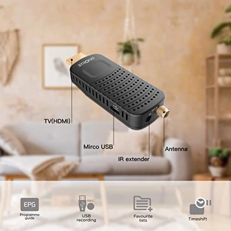 Strong SRT82 Full HD DVB-T2 HDMI Stick - kompatibel mit Hevc265 - TV Receiver/Tuner mit Recorder Funktion (HDMI, SCART, USB, Dolby Digital Plus) - Schwarz – Bild 4