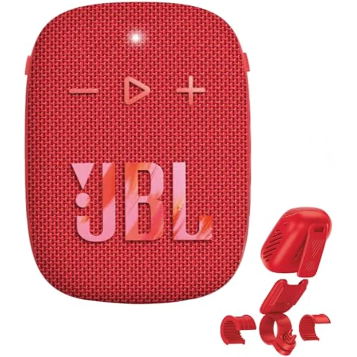 JBL Box Wind 3S Tragbarer Mini Bluetooth Lautsprecher Wasserdicht mit Clip für Sport, Fahrrad und Roller - Bass Boost - Rot