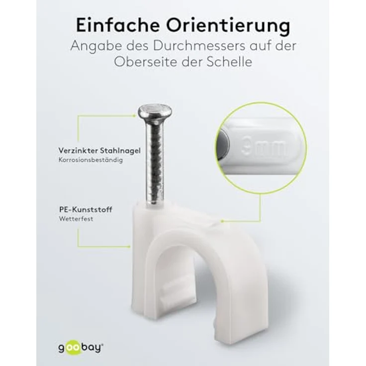Goobay 17081 Kabelschelle für Kabel mit Kabeldurchmesser bis max. 9,0 mm weiß (100 Stück) – Bild 4