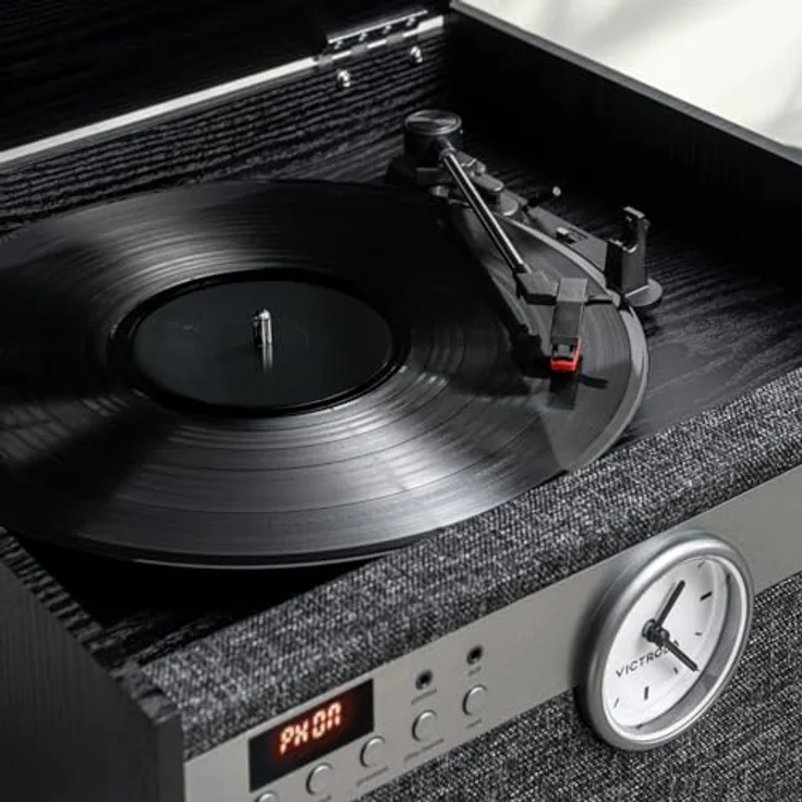 Victrola VTA-830SB-BLK-INT, Vollautomatischer Plattenspieler mit Bluetooth-Streaming, 3 Geschwindigkeiten und integriertem Kassettendeck, Schwarz – Bild 6