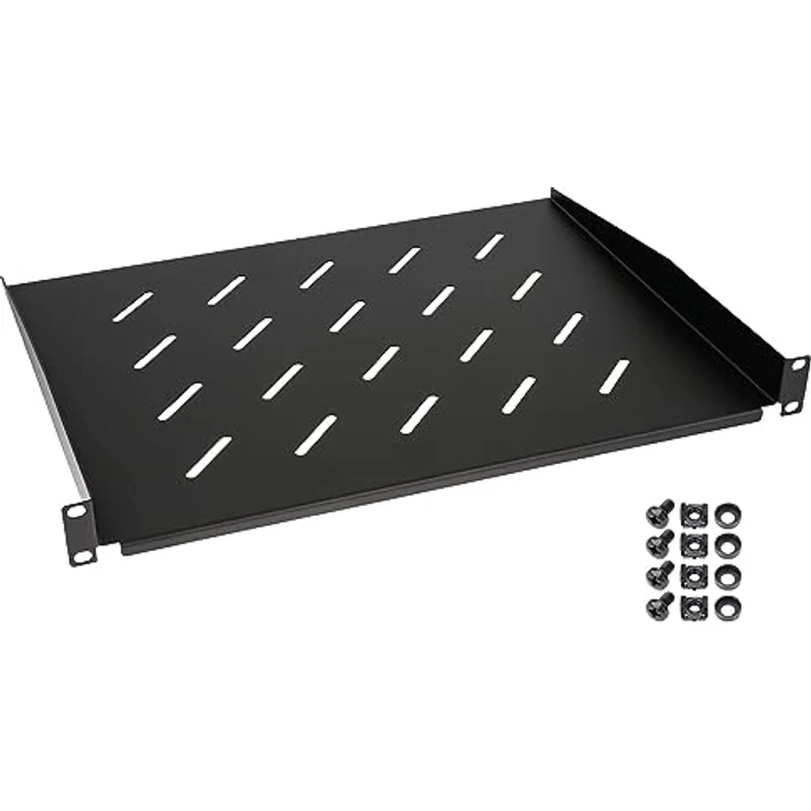 HMF 65499 Fachboden für Serverschrank | 19 Zoll | 1 HE | 350 mm Tiefe | Schwarz | Stabiles Stahlblech mit kratzfester Pulverbeschichtung – Bild 1