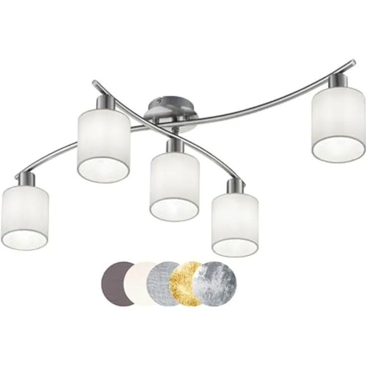 lightling modern Deckenleuchte Marita 5-flammig nickel matt Metall, Stoffschirm weiß, dreh- und schwenkbar, 75 x 22 x 44 cm