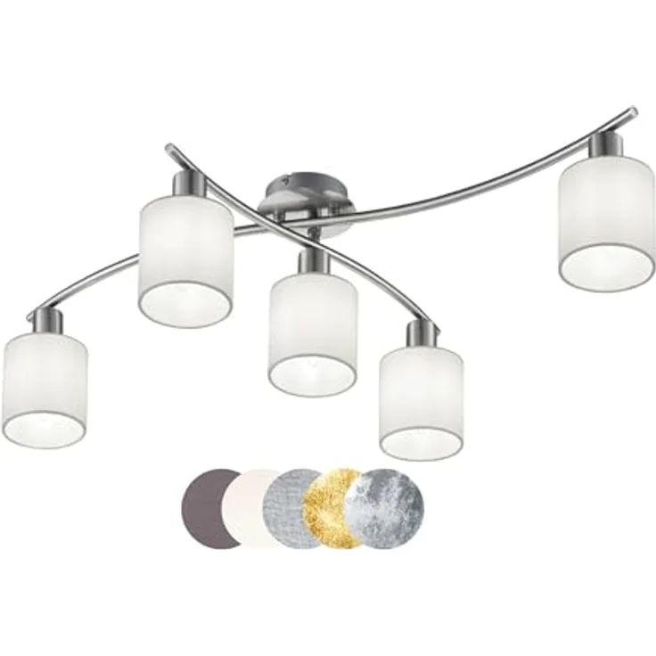 lightling modern Deckenleuchte Marita 5-flammig nickel matt Metall, Stoffschirm weiß, dreh- und schwenkbar, 75 x 22 x 44 cm – Bild 1