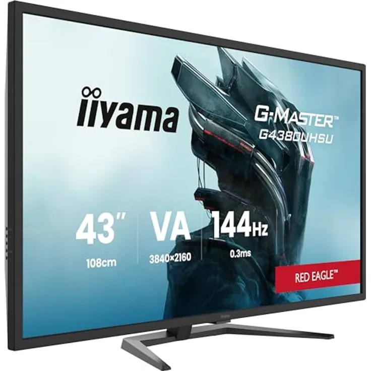 iiyama G-Master Red Eagle G4380UHSU-B2, 43" (108 cm) VA LED 4K UHD Gaming Monitor mit 144Hz, 0.3ms Reaktionszeit, HDR 400 und Adaptive Sync, schwarz