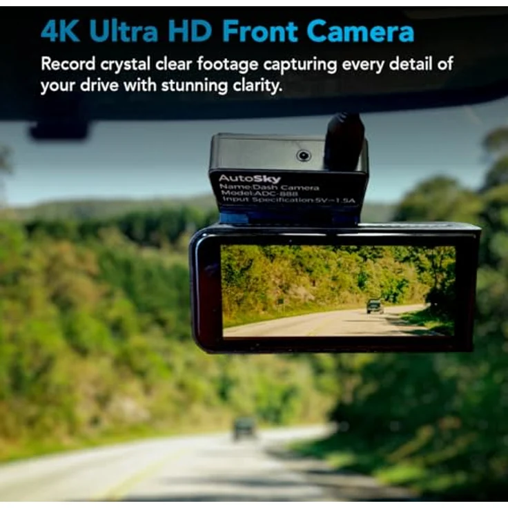 AutoSky 4K Dual Dashcam mit GPS & WLAN – Frontkamera 4K Ultra HD, Rückkamera 1080P, 140° Weitwinkel, G-Sensor, Loop- & Zeitraffer-Aufnahme, Nachtsicht, Bewegungserkennung, schwarz – Bild 4