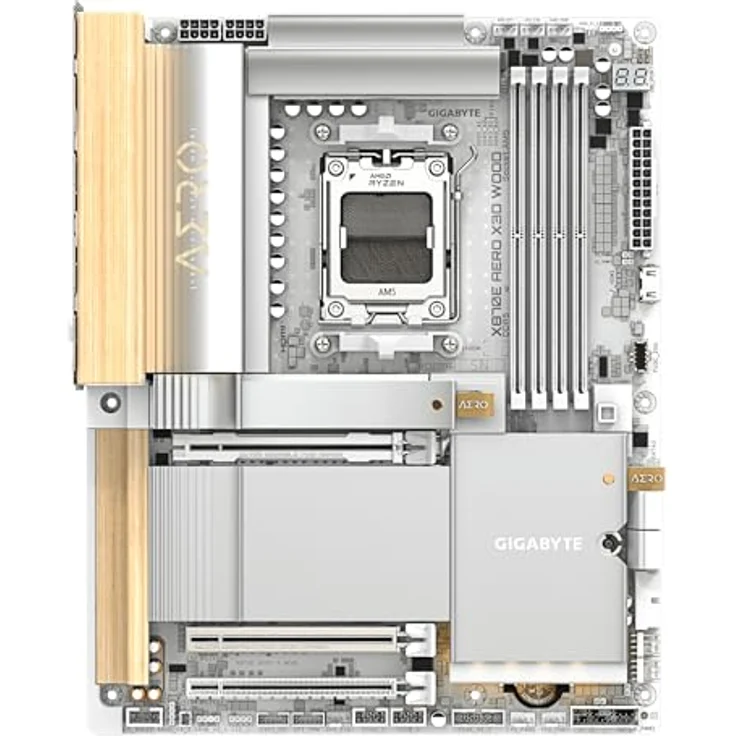 Gigabyte X870E Aero X3D Wood, ATX Mainboard für AMD AM5, 4x DDR5, 4x SATA, 4x M.2, 8x USB 3.2, weiß – Bild 2