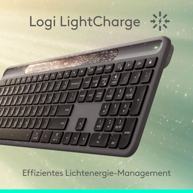Logitech Slim Solar+ Keyboard (DE, kabellos), kompakte Tastatur mit Solarenergieversorgung, Schwarz – Bild 3