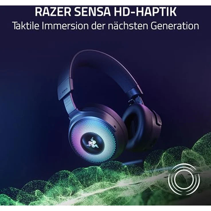 Razer Kraken V4 Pro - Kabelloses Gaming-Headset mit Sensa HD-Haptik, OLED-Control-Hub, TriForce 40mm Treiber, HyperSpeed & Bluetooth, THX Spatial Audio, RGB - Schwarz – Bild 3