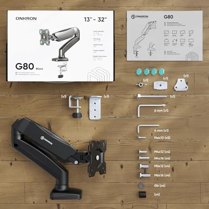 ONKRON G80-B Monitor Tischhalterung für 13-32 Zoll Bildschirme bis 8 kg - Gasdruckfeder, drehbar, schwenkbar, neigbar - Schwarz – Bild 5