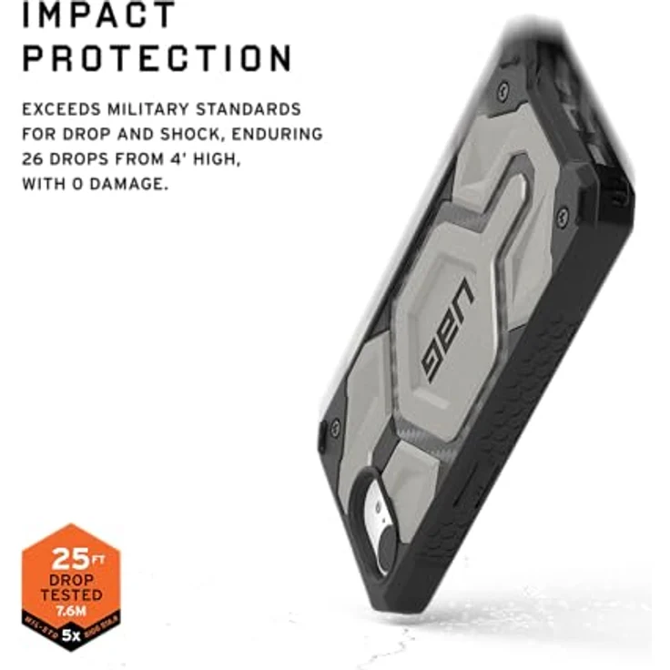 URBAN ARMOR GEAR Monarch Pro Case für Apple iPhone 16E (Wireless Charging/Magnetische Aufladung, 5-Schichten Schutz) Titan – Bild 4