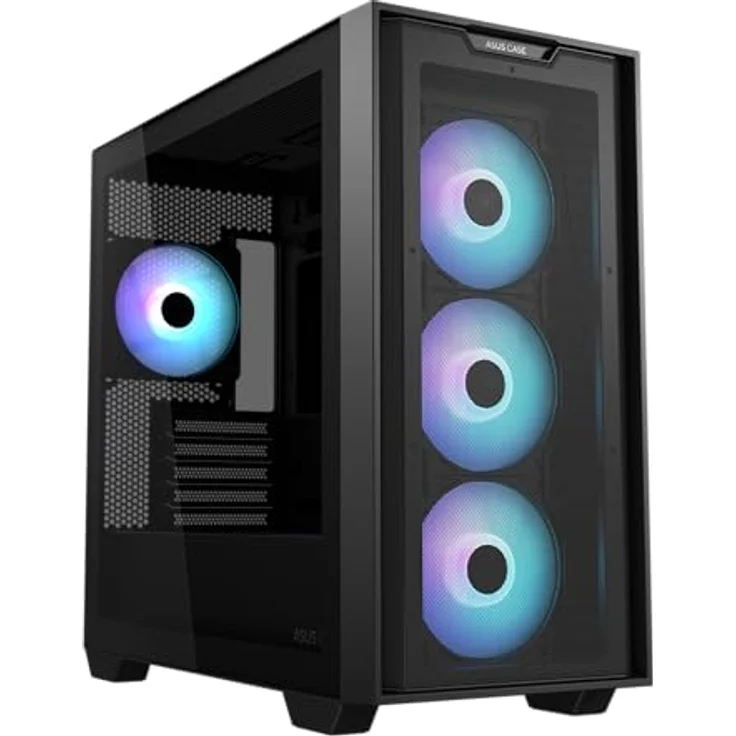 ASUS A21 Plus TG ARGB Black microATX PC Gehäuse (vorinstallierte ARGB-Lüfter, Mesh Frontpanel, kompatibel mit Mainboards mit versteckten Anschlüssen, 360-mm-Radiatoren, 380-mm-Grafikkarten) – Bild 2
