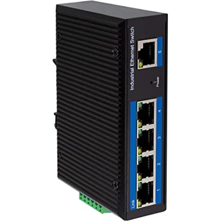 LogiLink NS202P - Industrieller Gigabit Ethernet Switch, 5-Port 10/100/1000 Mbps, mit PoE (Power Over Ethernet)