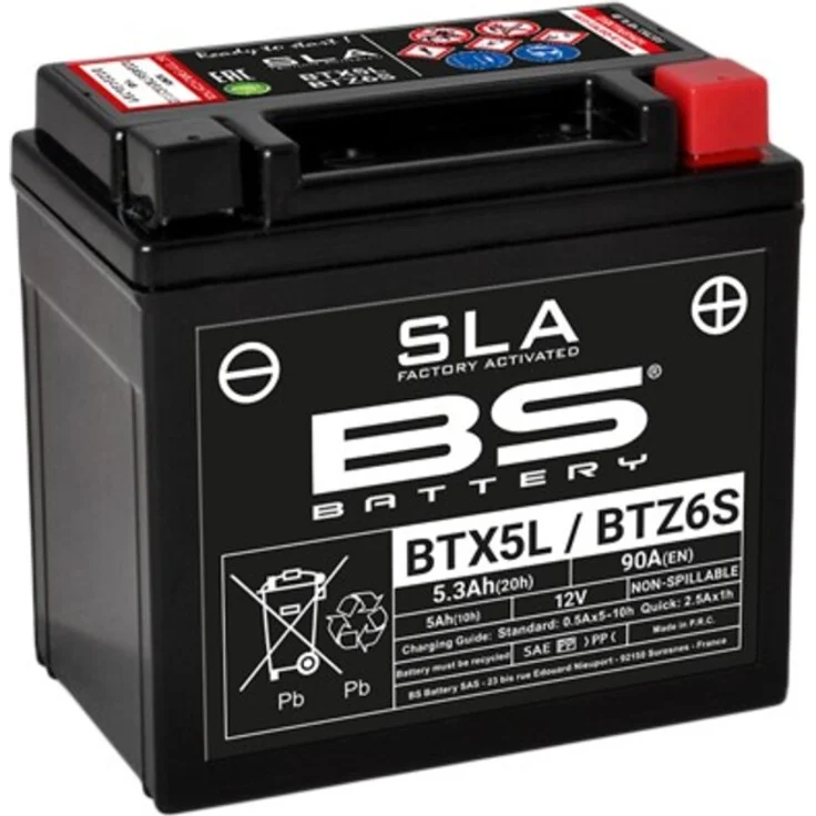 BS Battery SLA Wartungsfreie Batterie Werkseitig aktiviert - BTX5L / BTZ6S, 12V, 70 CCA, wartungsfrei, hohe Vibrationsbeständigkeit