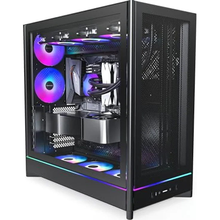 Montech HS01 PRO Midi-Tower PC-Gehäuse, ATX, aRGB, Tempered Glass, schwarz, 11x Lüfterstützung, 5x 120-mm-Lüfter vorinstalliert – Bild 2