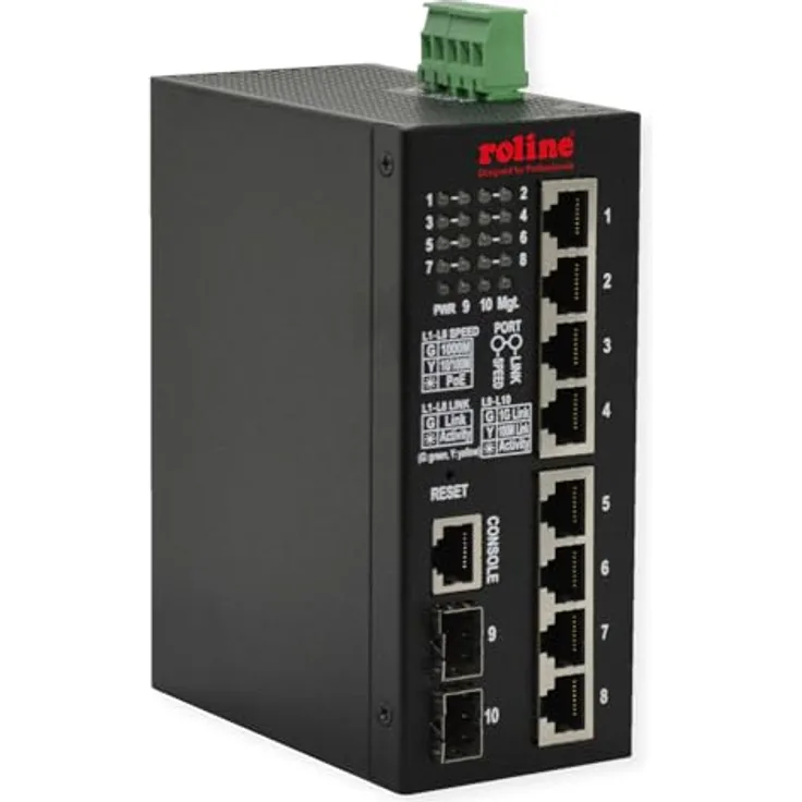 ROLINE Industrial Gigabit Switch, 10 Ports, PoE+, Smart Managed, 240W