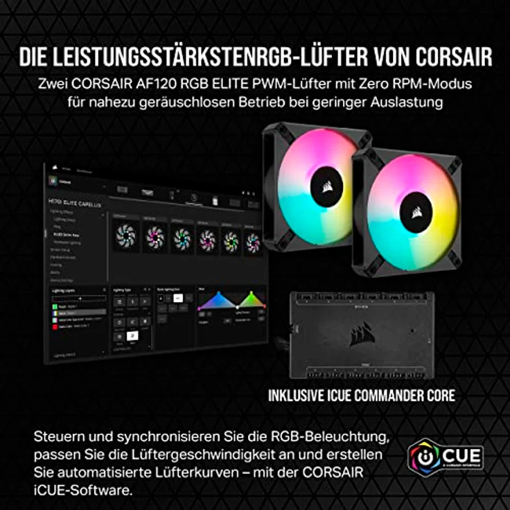 Corsair iCUE H100i ELITE CAPELLIX XT Liquid CPU Cooler - Schwarz, Zwei AF120 RGB ELITE Lüfter, 240mm Radiator - Inklusive iCUE COMMANDER CORE – Bild 3