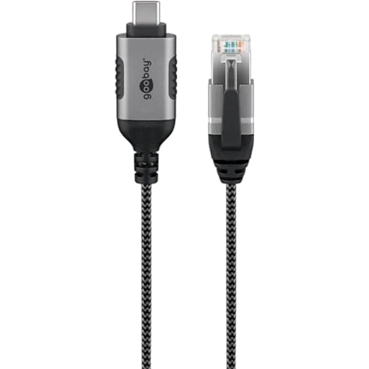 Goobay Ethernet-Kabel USB-C 3.1 auf RJ45 Slim, 5 m, CAT 6, bis zu 1 Gbit/s, schwarz-silber – Bild 2