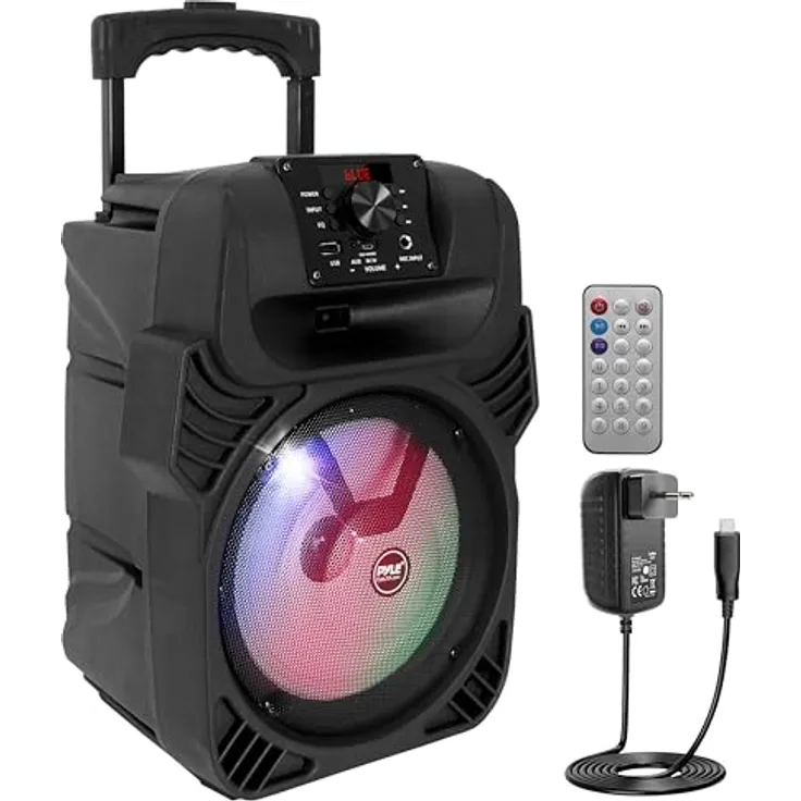 Pyle PPHP844B, Bluetooth PA Lautsprecher mit 400W, 8" Subwoofer, LED Party Lichter, Akku, USB/MP3 und Mikrofoneingängen