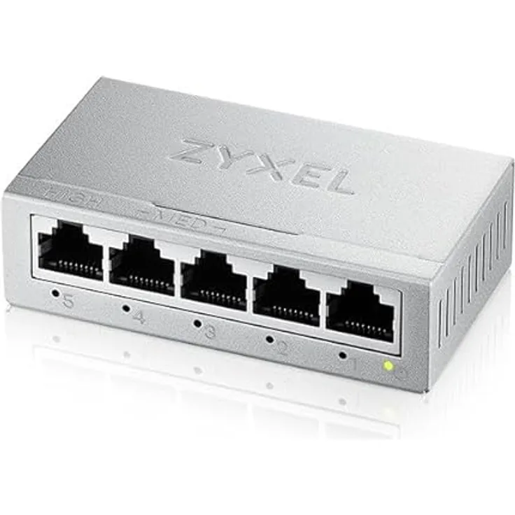 ZYXEL 5-Port Gigabit Unmanaged Ethernet Switch, Ethernet Splitter, Tisch- oder Wandmontage [GS-105B v5] - Langlebiges Metallgehäuse, energieeffizienter und geräuschloser Betrieb