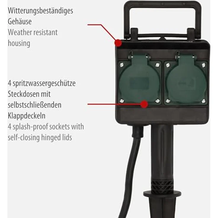 Brennenstuhl Garten-Steckdose - Außensteckdose 4-fach mit Erdspieß (witterungsbeständiger Kunststoff, Steckdose für außen mit wasserfestem Gehäuse, 10m Kabel) schwarz – Bild 3