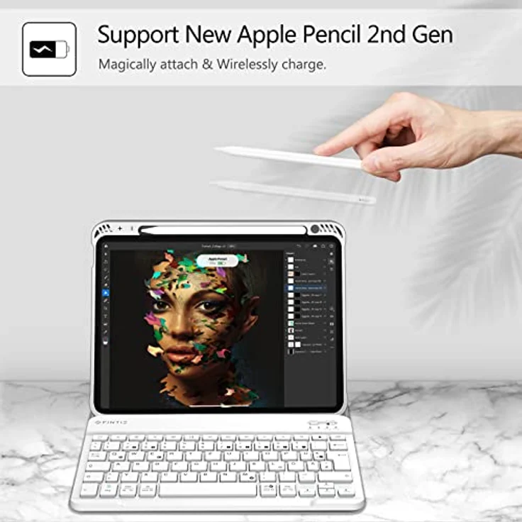Fintie Tastatur Hülle für iPad Air 11 Zoll M2, iPad Air 6/5/4 (2024/2022/2020) 10,9 Zoll, Trübe Marmor, magnetisch Abnehmbare Keyboard, QWERTZ Layout, mit Stifthalter – Bild 5