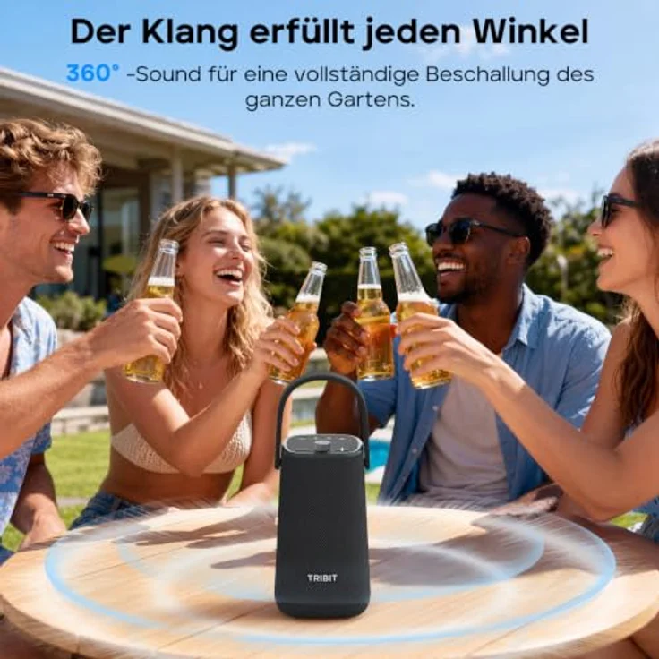 Tribit StormBox Max Tragbarer Bluetooth Lautsprecher, 60 W, 360°-Klang, IP68-Wasserdicht, XBass 2.0, Bluetooth 6.0, 20 Stunden Akkulaufzeit, TWS-Kopplung für Outdoor-Aktivitäten, schwarz – Bild 2