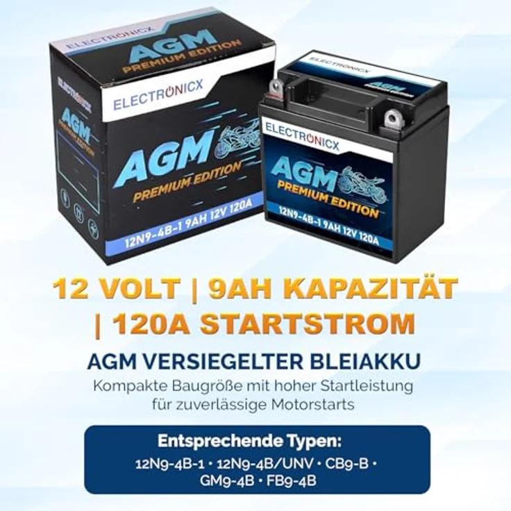 Electronicx AGM-12N9-4B-1, AGM Motorradbatterie 9Ah 12V, wartungsfrei, rüttelfest, auslaufsicher für Motorrad, Roller und Quad – Bild 5
