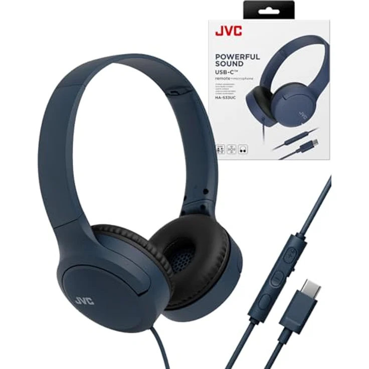 JVC HA-S33UC-A, USB-C On-Ear-Kopfhörer mit weichen Ohrpolstern, faltbar, Mikrofon & 3-Tasten-Fernbedienung, blau – Bild 4