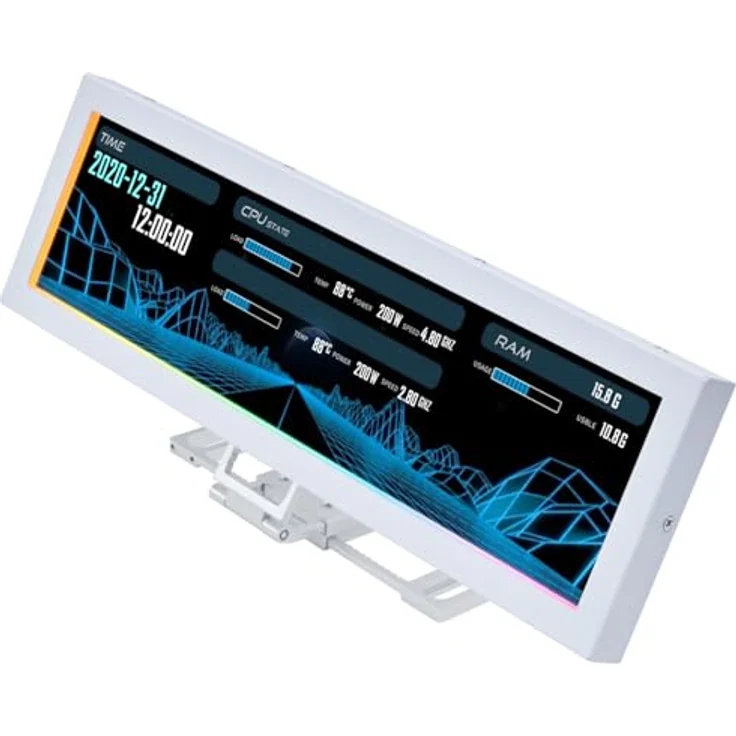 Lian Li 8.8 Universalbildschirm, 8,8 Zoll IPS-LCD-Display mit 1920 x 480 Auflösung und ARGB-Beleuchtung, weiß – Bild 1