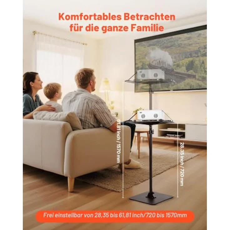 VEVOR Projektorständer, höhenverstellbar 72-157 cm, 360° drehbar, für Beamer, tragbar und stabil mit großer Ablagefläche 30 x 40 cm – Bild 4
