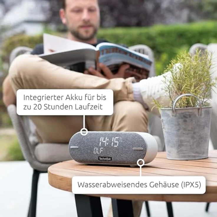 TechniSat DIGITRADIO BT 2 - tragbarer Premium-Bluetooth-Lautsprecher mit DAB+ Digitalradio (UKW, Uhr, Wecktimer, Wasserabweisendes Gehäuse, Favoritenspeicher, AUX-in, Akku, 20 Watt) lichtgrau – Bild 3