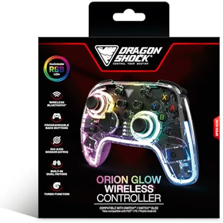 DRAGON SHOCK DragonShock ORION GLOW Gaming Controller, Glow RGB für Nintendo Switch, Switch Lite, OLED, kabellose Bluetooth-Konnektivität, integrierte Doppelmotoren – Bild 7