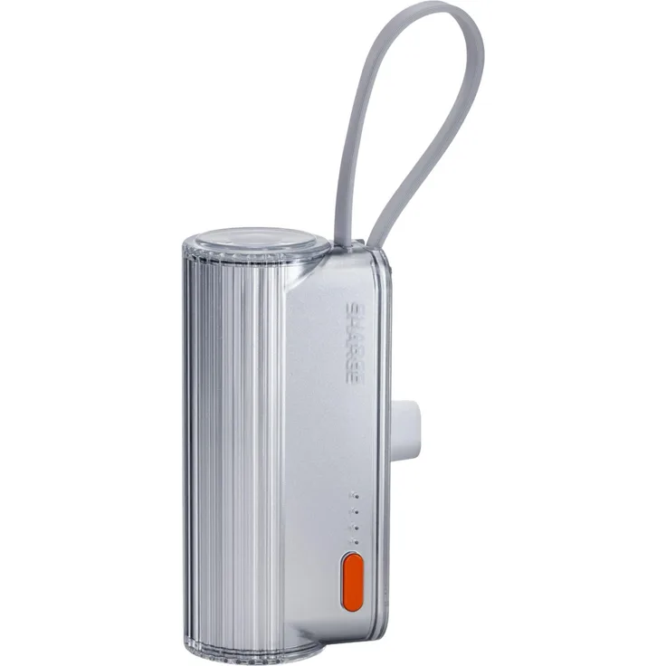 SHARGE Flow Mini 2 Pro Powerbank 5800 mAh, Silber – 22,5W USB-C Power Bank mit integriertem Kabel & Lightning Adapter
