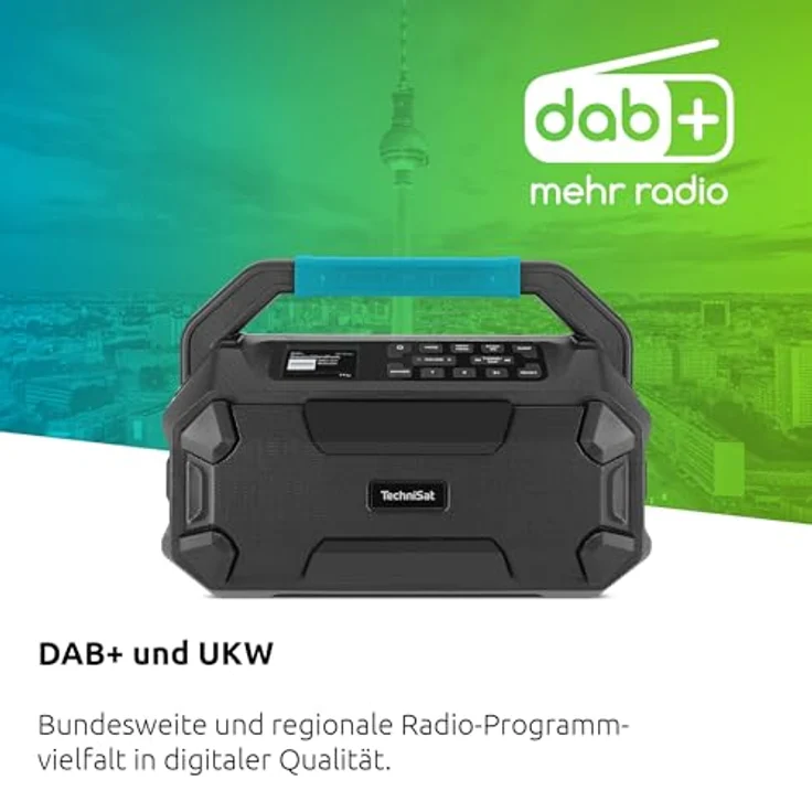 TechniSat Viola 231 OD Baustellenradio (DAB+, UKW, Bluetooth) - Makita-Akku kompatibel, Spritzwassergeschützt, 2 x 15 W (Schwarz) – Bild 2