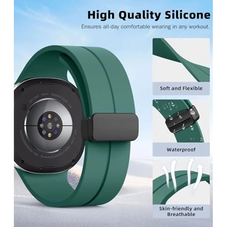 MoKo Sport Armband für Samsung Galaxy Watch 8 40mm/44mm & Galaxy Watch 8 Classic 46mm, Weiches Silikon Uhrenarmband mit Magnetverschluss, Dunkelgrün – Bild 4