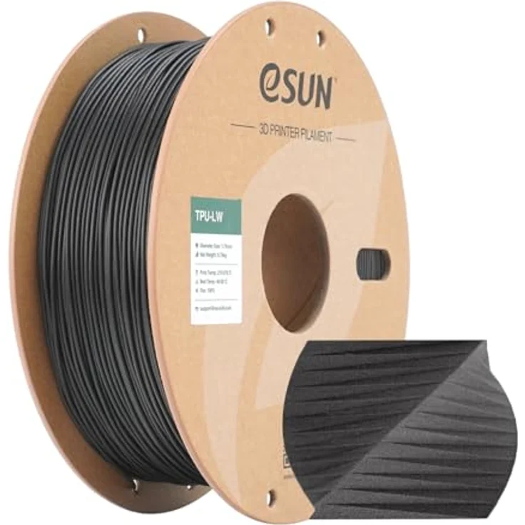 eSUN Light Weight TPU Filament 1.75mm, Schwarz, 0.75KG - Flexible Schaumstoff-3D-Druckmaterial mit mattem Finish und hoher Druckfähigkeit – Bild 1