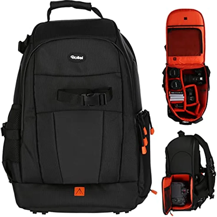 Rollei Fotoliner Ocean M: Kamerarucksack aus 43 recycleten PET-Flaschen, inkl. Regenschutz, Handgepäck-geeignet, schwarz – Bild 1