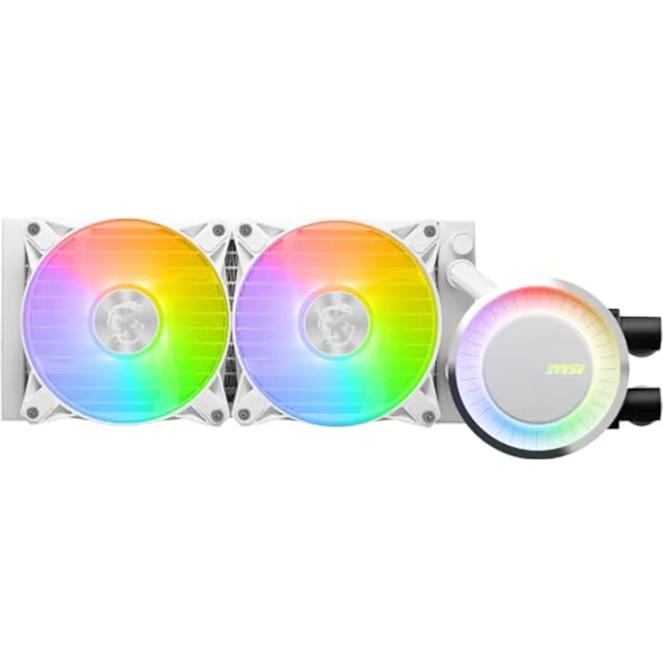 MSI MAG CORELIQUID E240 white AIO CPU-Flüssigkeitskühler - Vergrößerte Kupferkühlplatte, ARGB Blockhead, Zweikammer-Wasserblock, Split-Flow Radiator, Mystic Light - AMD & Intel Kompatibel