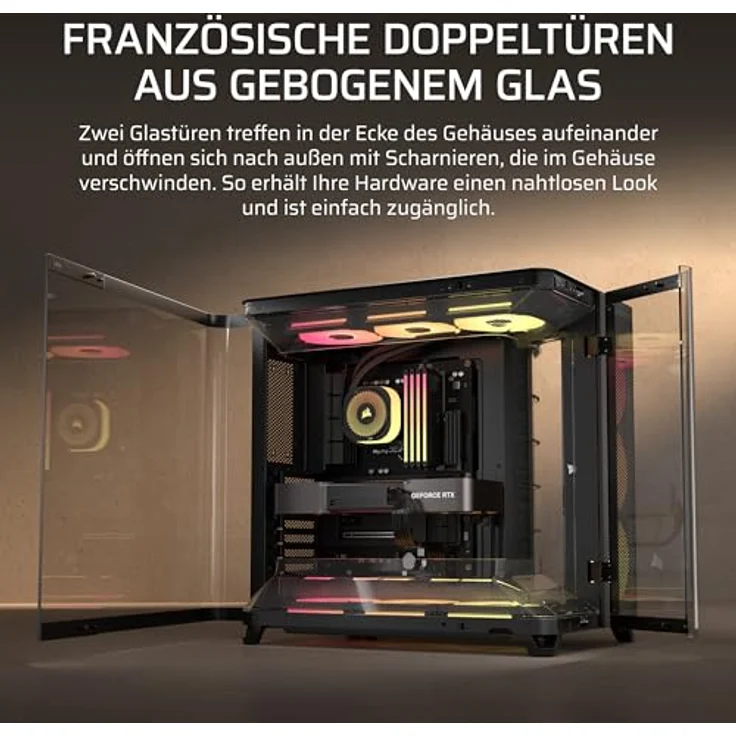 Corsair AIR 5400 LX-R LINK PC-Gehäuse, Mid-Tower mit Tempered Glass, 3x 120-mm RGB-Lüftern, schwarz, optimales Kühlsystem und USB-C Anschluss – Bild 7