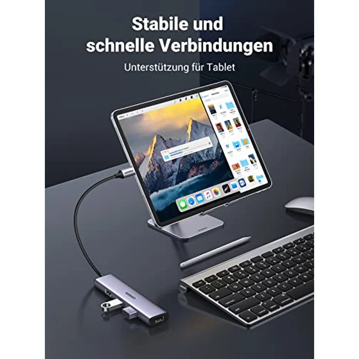 UGREEN USB C auf USB Adapter Ultra Slim USB C Hub mit 4 Port USB 3.0, kompatibel mit iPhone 15/15Pro, MacBook Air/Pro, iPad Pro/Air, Surface Pro, Galaxy Tab S8/S7, Galaxy S23/S22 - Schwarz – Bild 3