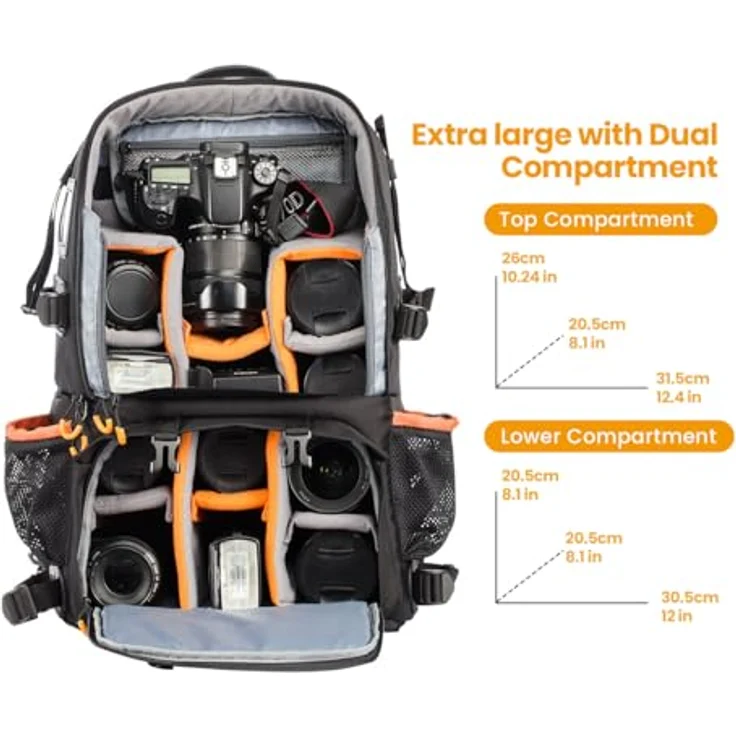 TARION Kamerarucksack Fotorucksack Groß 2-in-1, 27 Liter mit extra Kameratasche für Spiegelreflex D-SLR, wasserabweisend, schwarz – Bild 3