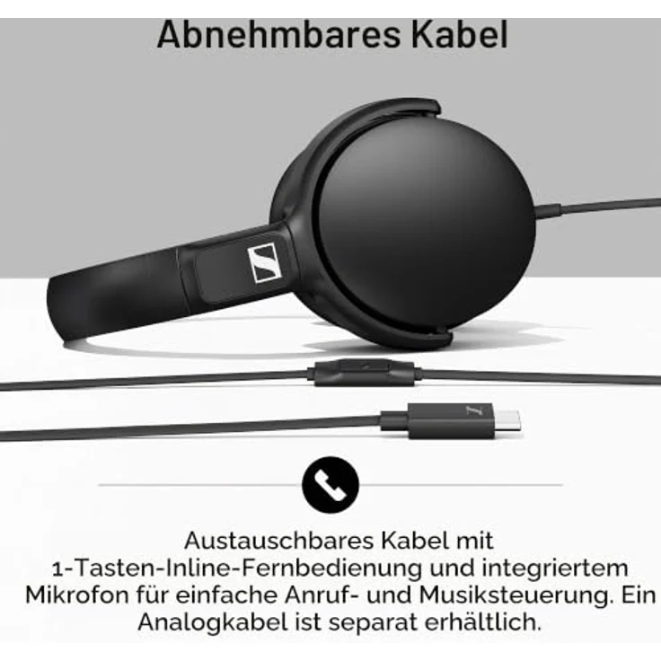 Sennheiser HD400U, Kabelgebundene Kopfhörer mit USB-C und intelligenter Fernbedienung, Schwarz – Bild 5