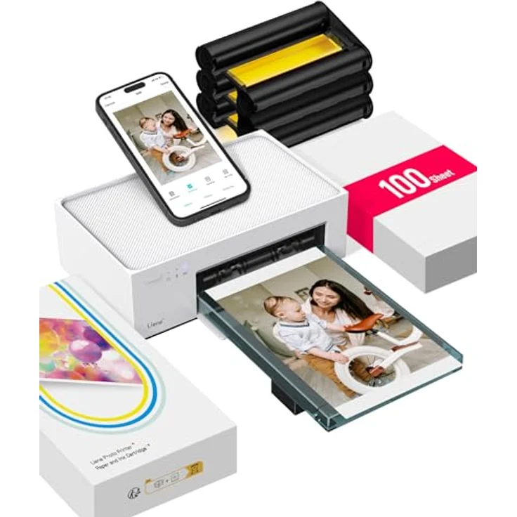 Liene Fotodrucker für Smartphone, 10x15 cm, WiFi Sofortbilddrucker für iPhone/Android/PC, 300DPI Farbsublimation, inkl. 20+80 Blatt Fotopapier und Patronen, tragbar – Bild 1
