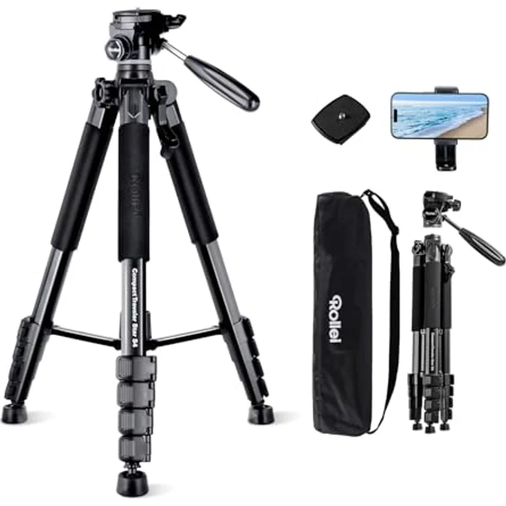 Rollei Compact Traveler Star S4 Kamerastativ, tragbar mit flexiblem Kopf und Zubehör – Bild 1