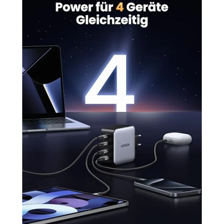 UGREEN USB-A+3xUSB-C 100W GaN Tech Fast Wall Charger EU Black – Bild 3