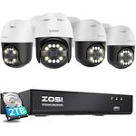 ZOSI 4K PoE Überwachungskamera Aussen Set, 4X 355°/140° Schwenkbar 8MP IP Kamera Überwachung mit 8CH 2TB HDD NVR, KI Personen-/Fahrzeugerkennung, Auto-Tracking, schwarz