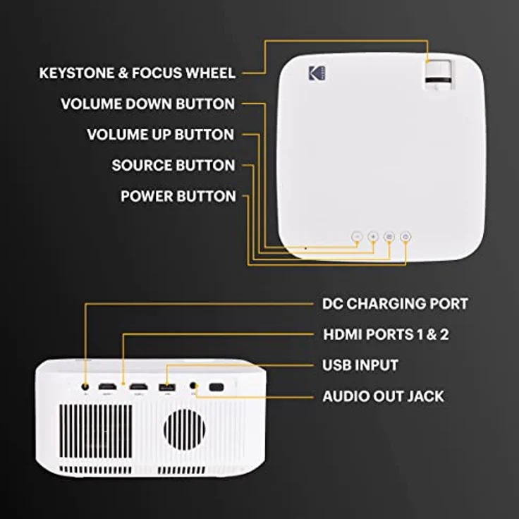 KODAK FLIK X10 Full-HD-Multimediaprojektor | Tragbares, kompaktes Mini-Heimkinosystem, native 1080p-Videoprojektion, HDMI-Kabel, Schwarz – Bild 2